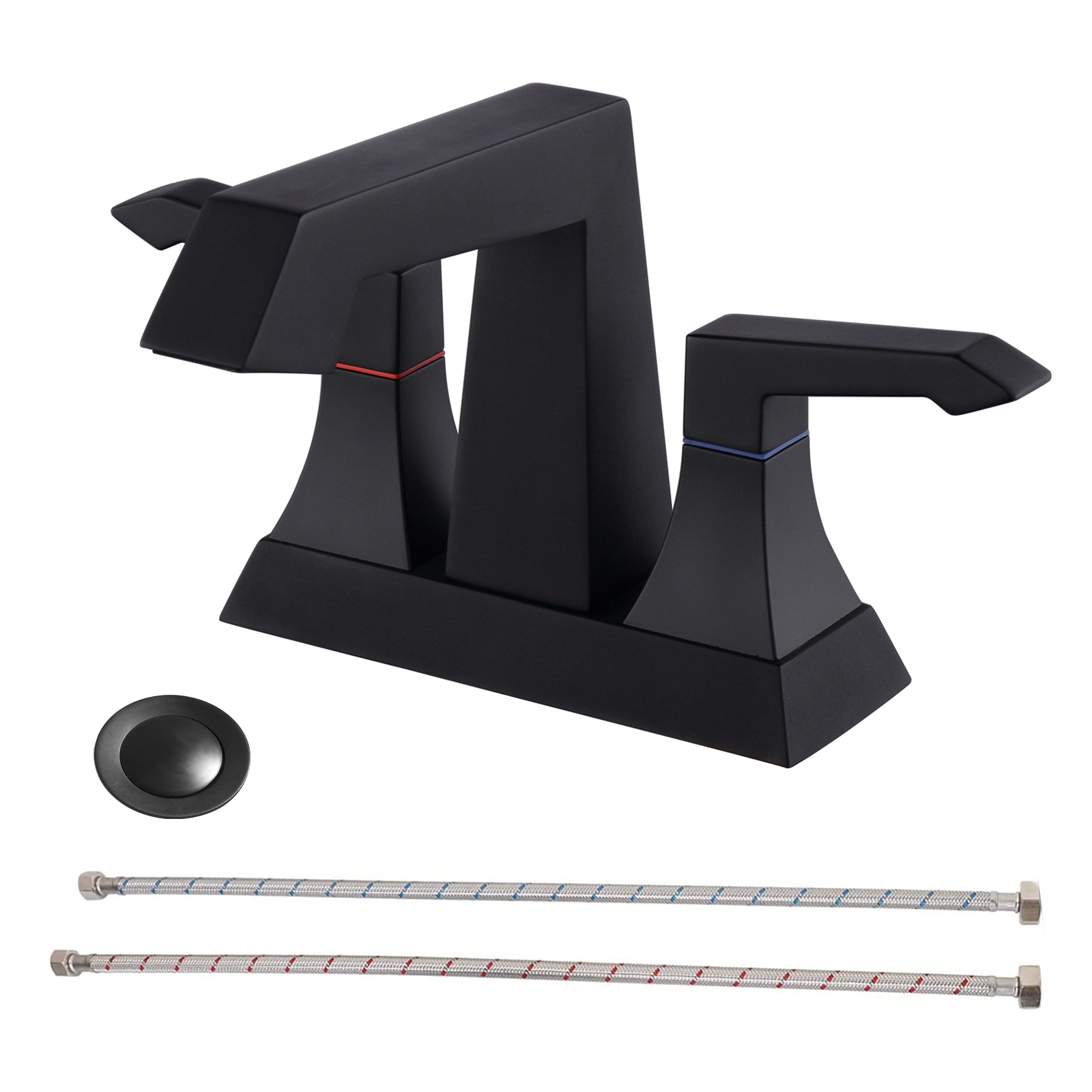 2-Handle Heavy Duty Bathroom Faucet with Drain and Supply Kits, Modern Style Lavatory Deck Mounted Faucet Matte Black 4001-MB[Unable ship on weekends, TK/TEMU only for pickup, only TX10643 warehouse supports GOFO]